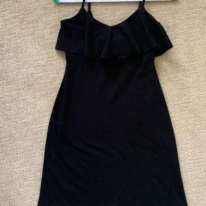 Black Ruffle Mini Dress, Spaghetti Strap, Susana Monaco, Size XS